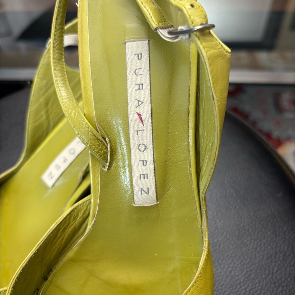 Pura Lopez Lime Yellow Leather Slingback Mules - Picture 12 of 16